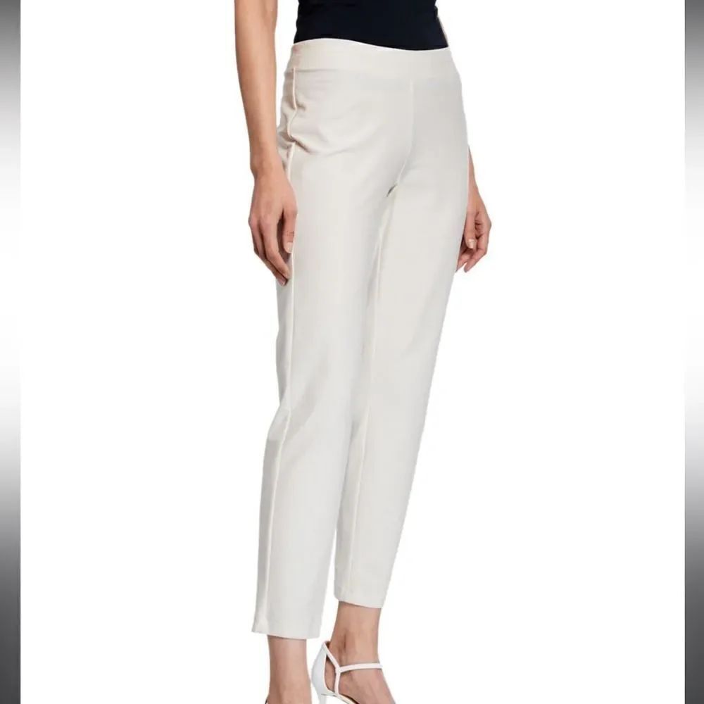 Eileen Fisher Off White Washable Stretch-Crepe Slim Fit Pants Size L